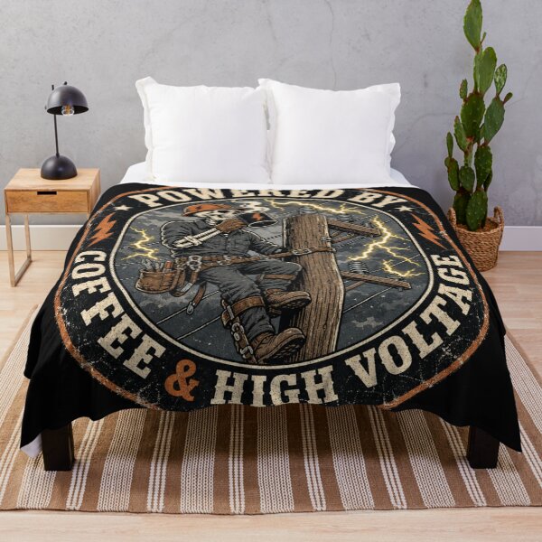 Item preview, Powered By Coffee And High Voltage Lineman Funny Burnout Meme designed and sold by BestCoolStuff.