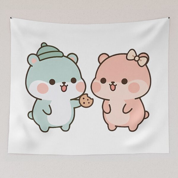Item preview, Kawaii Cute Bears Sharing Cookie - Pastel Wholesome Couple designed and sold by Cuddly-Critters.