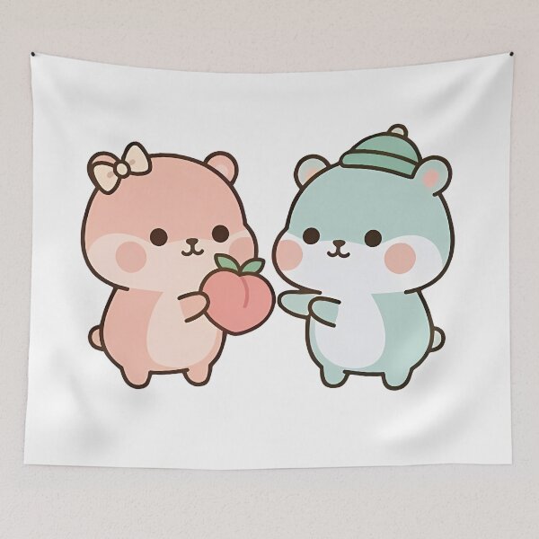 Item preview, Cute Pastel Bears Sharing Peach - Kawaii Fruit Aesthetic designed and sold by Cuddly-Critters.