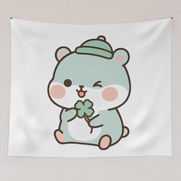 Item preview, Lucky Kawaii Bear Four Leaf Clover - Cute Good Luck Charm designed and sold by Cuddly-Critters.