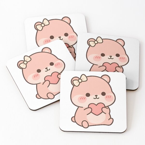 Item preview, Cute Pink Kawaii Bear Holding Heart - Sweet Valentine Love designed and sold by Cuddly-Critters.