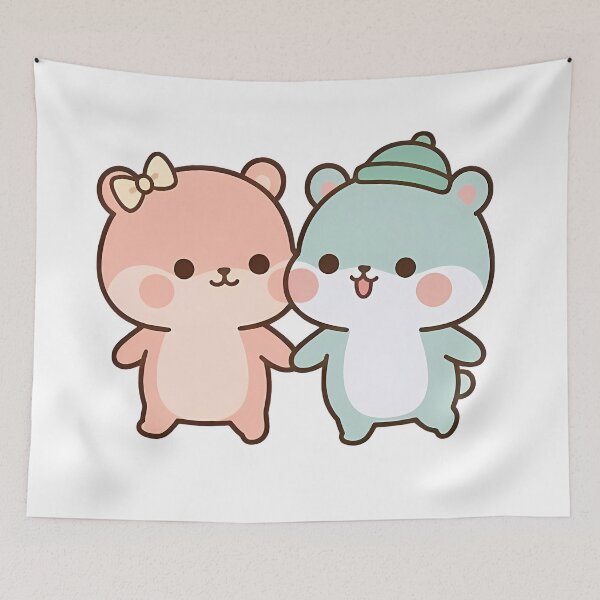 Item preview, Kawaii Pastel Bears Holding Hands - Cute Wholesome Couple designed and sold by Cuddly-Critters.
