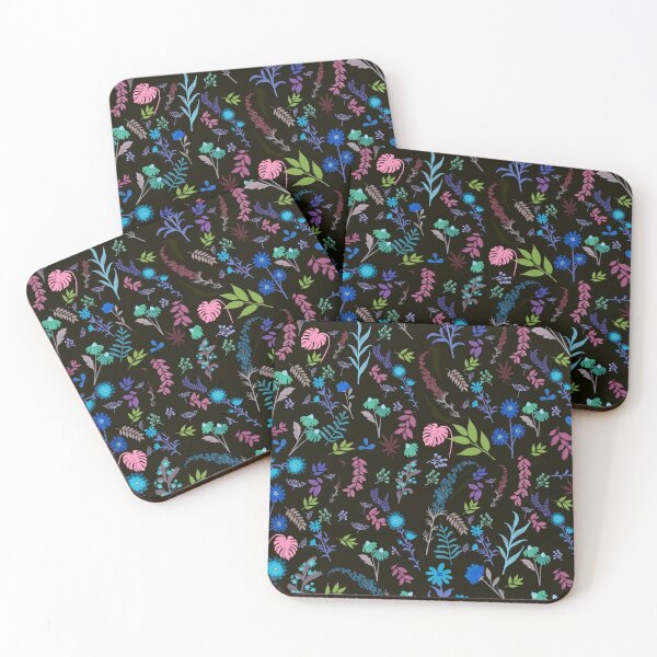 Item preview, Neon Flowers and Leaves on Black Background designed and sold by CreArtation.