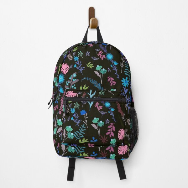 Item preview, Neon Flowers and Leaves on Black Background designed and sold by CreArtation.