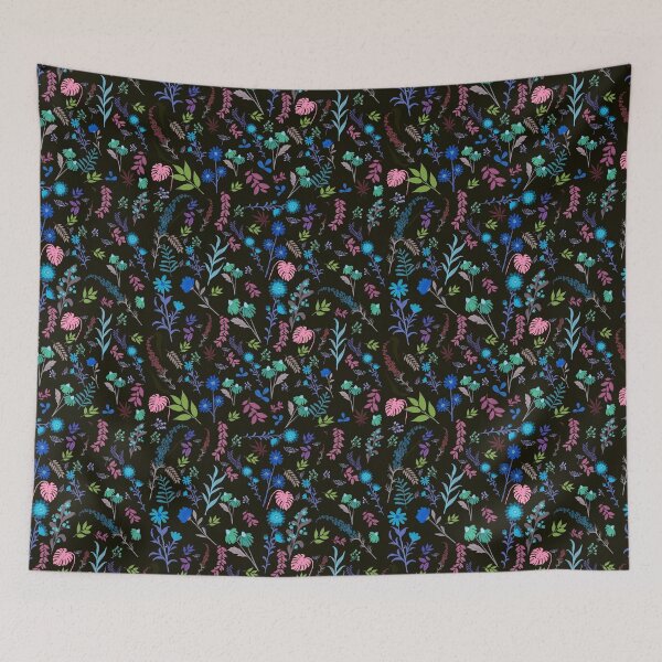 Item preview, Neon Flowers and Leaves on Black Background designed and sold by CreArtation.