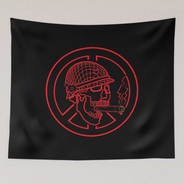 Item preview, Cyberpunk Skull Soldier Peace Sign – Neon Military Streetwear designed and sold by Neon_Ronin.
