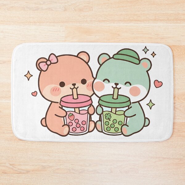 Item preview, Kawaii Cute Boba Bears Sharing Bubble Tea designed and sold by Cuddly-Critters.