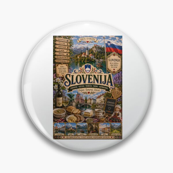 Item preview, Slovenia Travel Poster | Lake Bled Castle Dragon & Alpine Cuisine Art designed and sold by alexcorporation.