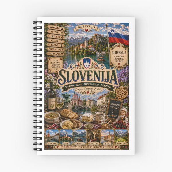 Item preview, Slovenia Travel Poster | Lake Bled Castle Dragon & Alpine Cuisine Art designed and sold by alexcorporation.
