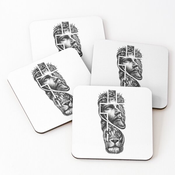 Item preview, Jesus Christ and Lion of Judah Cross Christian Tattoo Art designed and sold by RoyalDeluxGo.