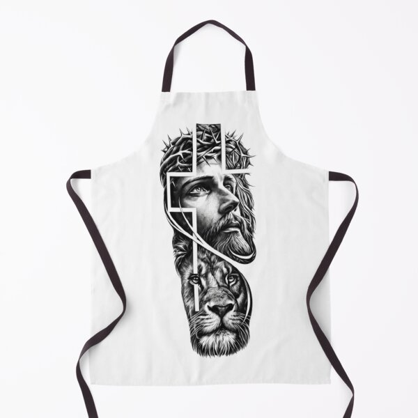 Item preview, Jesus Christ and Lion of Judah Cross Christian Tattoo Art designed and sold by RoyalDeluxGo.