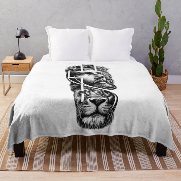 Item preview, Jesus Christ and Lion of Judah Cross Christian Tattoo Art designed and sold by RoyalDeluxGo.