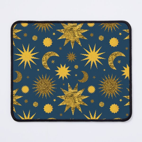 Item preview, Gold Textured Sun Moon and Stars in Poseidon Blue designed and sold by YesterdayColl.