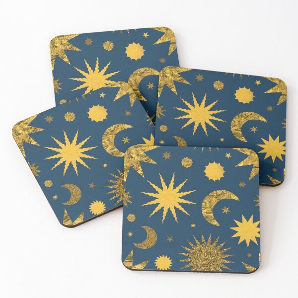Item preview, Gold Textured Sun Moon and Stars in Poseidon Blue designed and sold by YesterdayColl.