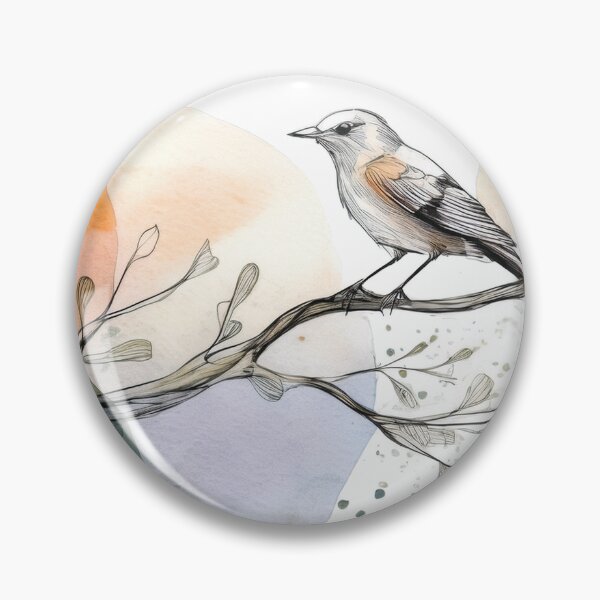 Item preview, Watercolor botanical painting bird on branch fall colours minimalist abstract drawing  designed and sold by navitalidesign.