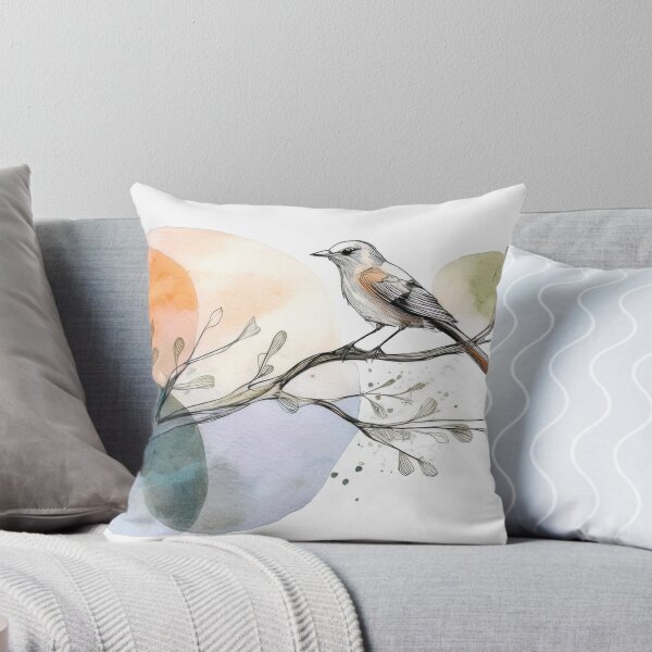 Item preview, Watercolor botanical painting bird on branch fall colours minimalist abstract drawing  designed and sold by navitalidesign.