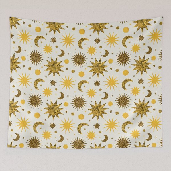 Item preview, Gold Textured Sun Moon and Stars in Cloud Cream designed and sold by YesterdayColl.