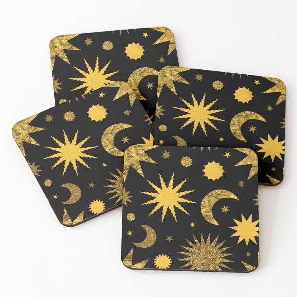 Item preview, Gold Textured Sun Moon and Stars in Black designed and sold by YesterdayColl.