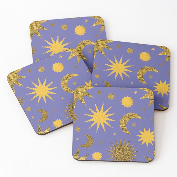 Item preview, Gold Textured Sun Moon and Stars in Periwinkle Purple designed and sold by YesterdayColl.