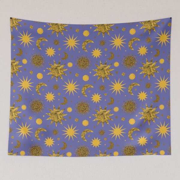 Item preview, Gold Textured Sun Moon and Stars in Periwinkle Purple designed and sold by YesterdayColl.