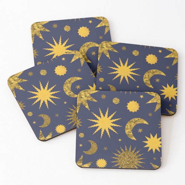 Item preview, Gold Textured Sun Moon and Stars in Navy Blue designed and sold by YesterdayColl.