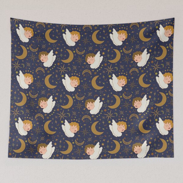 Item preview, Whimsigoth Celestial Cherubs in Navy Blue designed and sold by YesterdayColl.