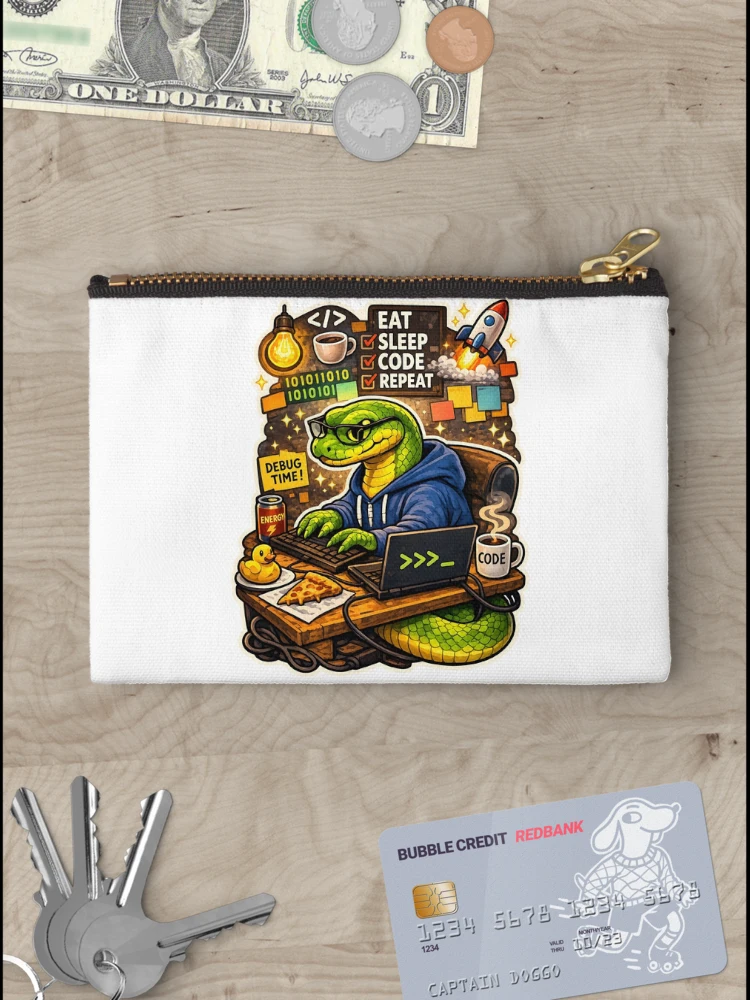 Thumbnail 3 of 4, Zipper Pouch, Python Developer Debug Time designed and sold by aistrokeofart.