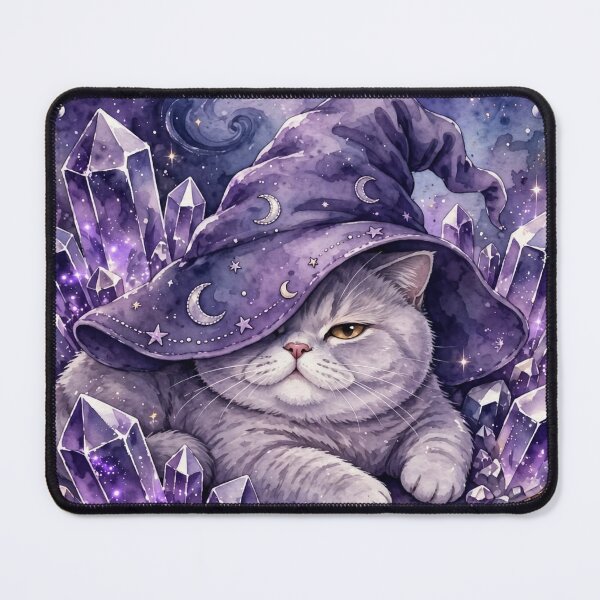 Item preview, Mystical Wizard Cat with Amethyst Crystals and Moon Phases designed and sold by Moody Vibes Studio.