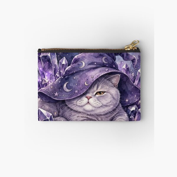 Item preview, Mystical Wizard Cat with Amethyst Crystals and Moon Phases designed and sold by Moody Vibes Studio.
