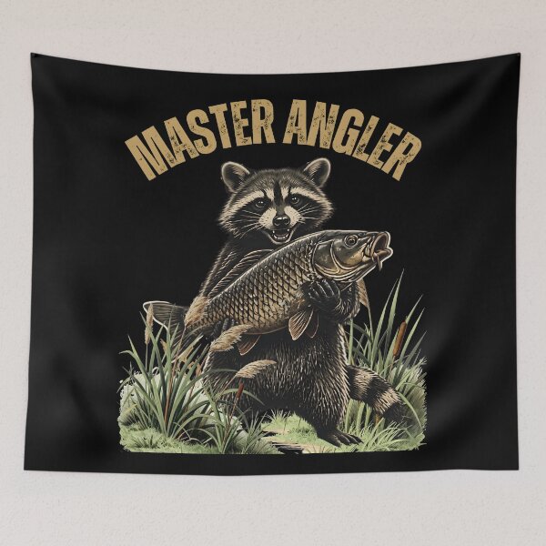 Item preview, Master Angler Funny Raccoon Fishing Vintage Apparel designed and sold by LeSoniPapaPrint.