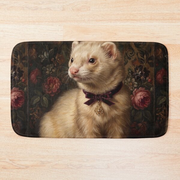 Item preview, Charming ferret with velvet bow charm designed and sold by Real Beast Art.