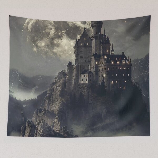 Item preview, Moonlit Castle Above Misty Mountains designed and sold by QuantumDrift.