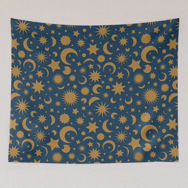 Item preview, Whimsigoth Celestial Sky in Medieval Teal and Antique Gold designed and sold by YesterdayColl.