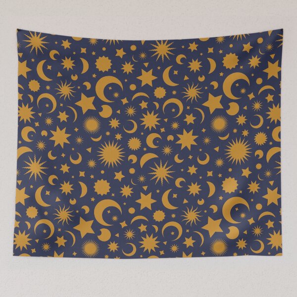 Item preview, Whimsigoth Celestial Sky in Gold and Medieval Navy Blue designed and sold by YesterdayColl.