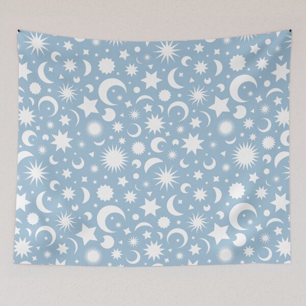 Item preview, Whimsigoth Celestial Sky in Dusty Baby Blue and White designed and sold by YesterdayColl.