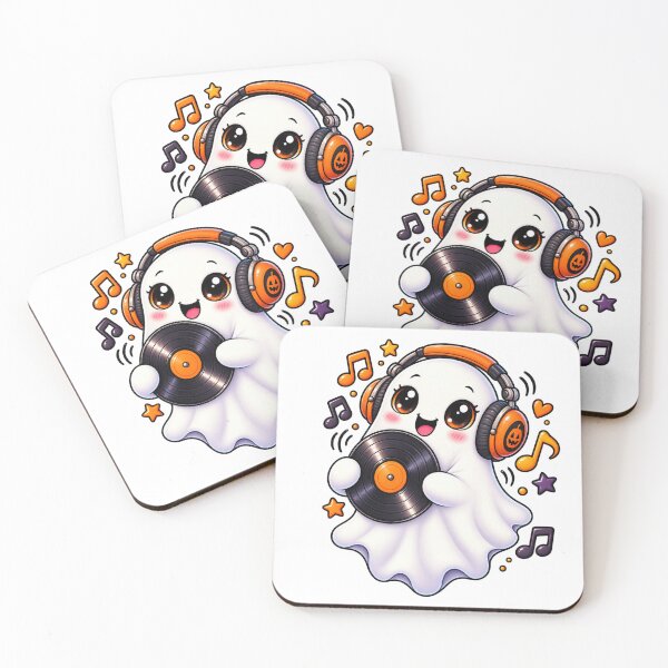 Item preview, Cute Vinyl Ghost with Retro Headphones designed and sold by The Cutting Room.