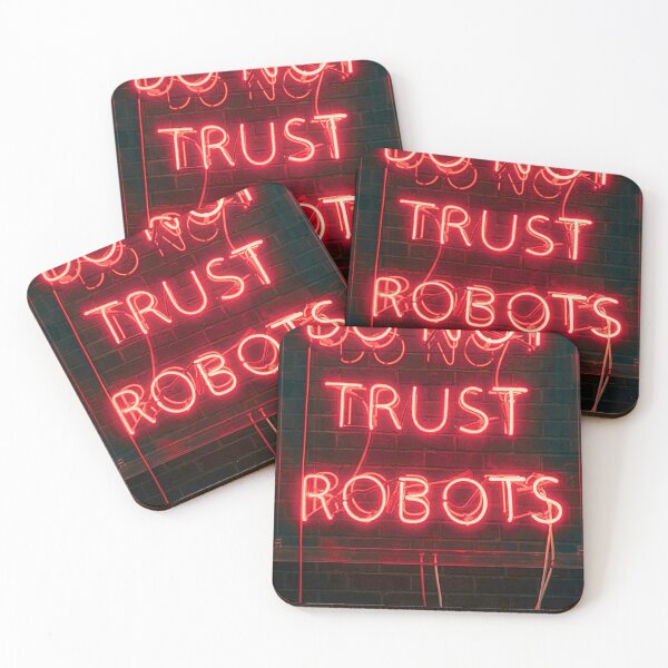 Item preview, Do Not Trust Robots Glowing Neon Sign Anti AI Cyberpunk Graphic designed and sold by Sulco Design.