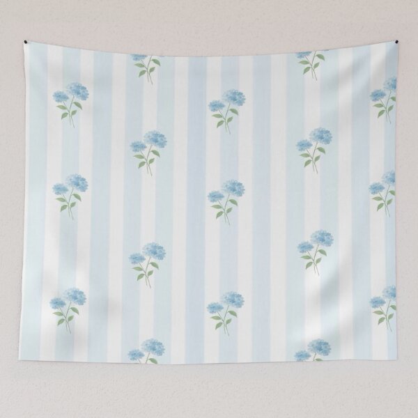 Item preview, Striped blue hydrangea floral preppy cottage core pattern designed and sold by SimplebutSweet.