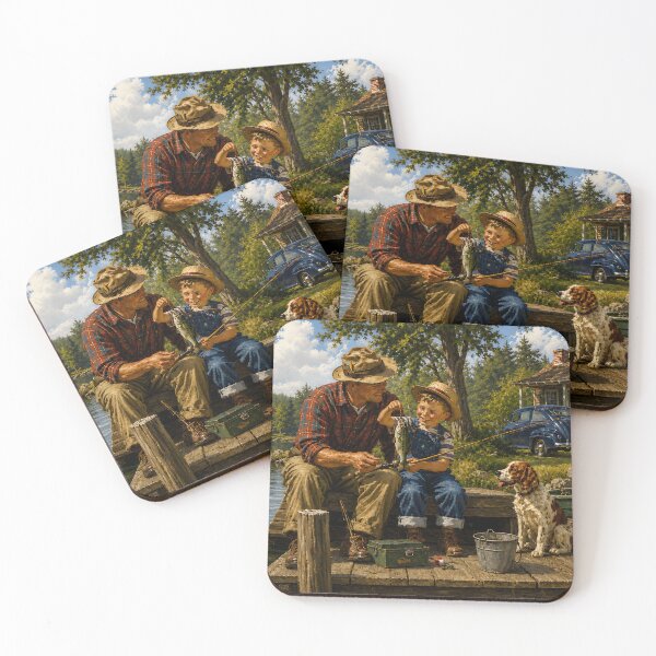 Item preview, Vintage Grandfather and Boy Fishing Dock Nostalgic Art designed and sold by PuzzlingRooster.