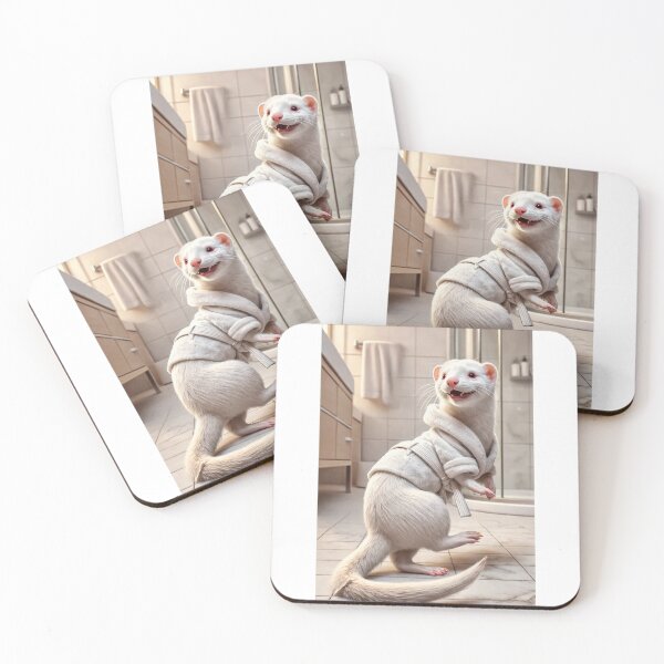 Item preview, Playful Albino Ferret Wearing a Bathrobe designed and sold by Sillytoe.