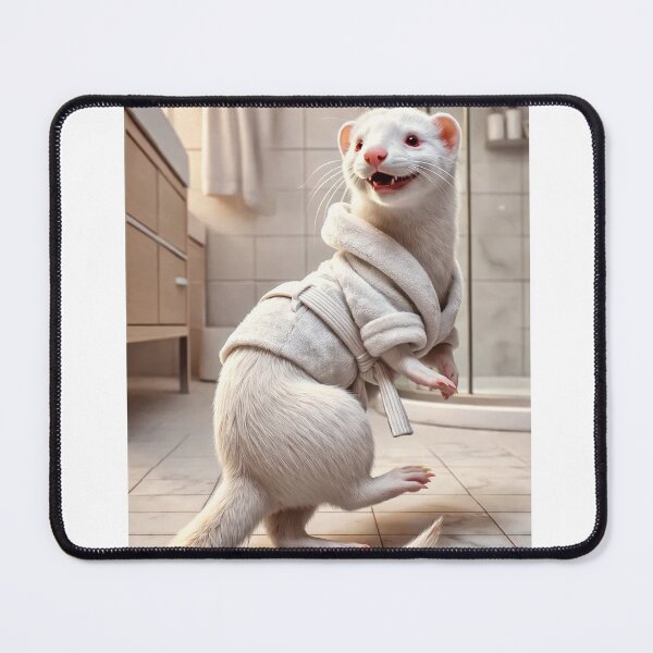 Item preview, Playful Albino Ferret Wearing a Bathrobe designed and sold by Sillytoe.
