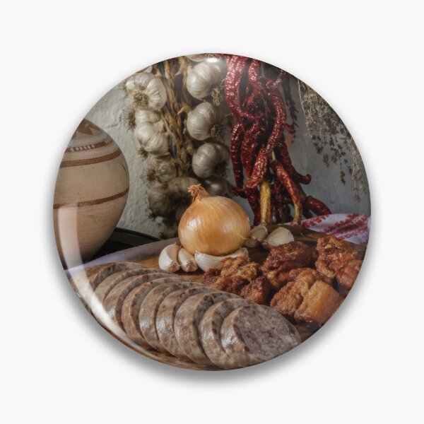 Item preview, Traditional Romanian Rustic Food with Sausage, Garlic and Clay Jug designed and sold by DansCreations42.