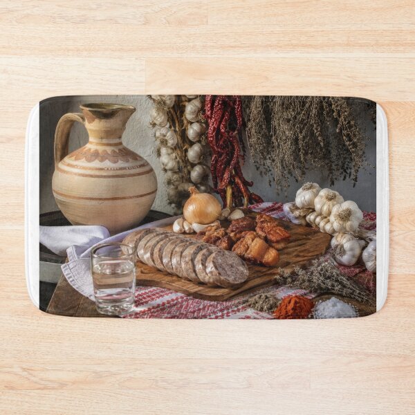 Item preview, Traditional Romanian Rustic Food with Sausage, Garlic and Clay Jug designed and sold by DansCreations42.