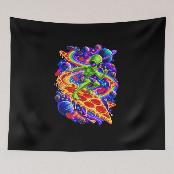 Item preview, Funny Cosmic Alien Pizza Surfer Art designed and sold by elderberry.