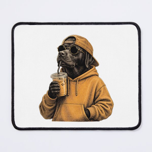 Item preview, Cool Black Labrador Dog Coffee Lover Beanie Sunglasses Iced Coffee Drink designed and sold by hugoinkcoast.
