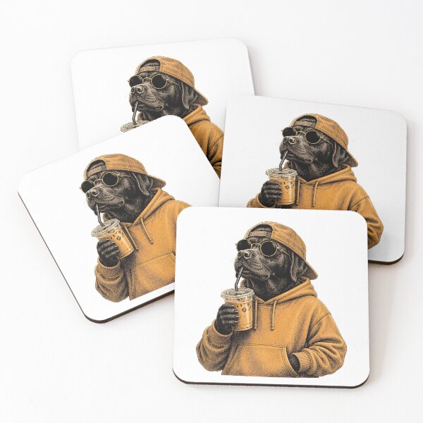 Item preview, Cool Black Labrador Dog Coffee Lover Beanie Sunglasses Iced Coffee Drink designed and sold by hugoinkcoast.