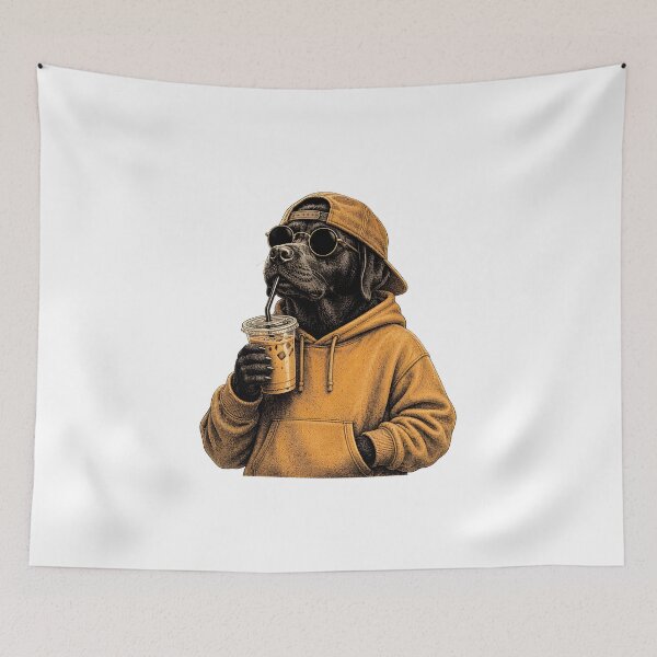 Item preview, Cool Black Labrador Dog Coffee Lover Beanie Sunglasses Iced Coffee Drink designed and sold by hugoinkcoast.