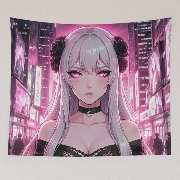 Item preview, Gothic Cyberpunk Anime Girl in Neon Pink City designed and sold by SweetLilith.