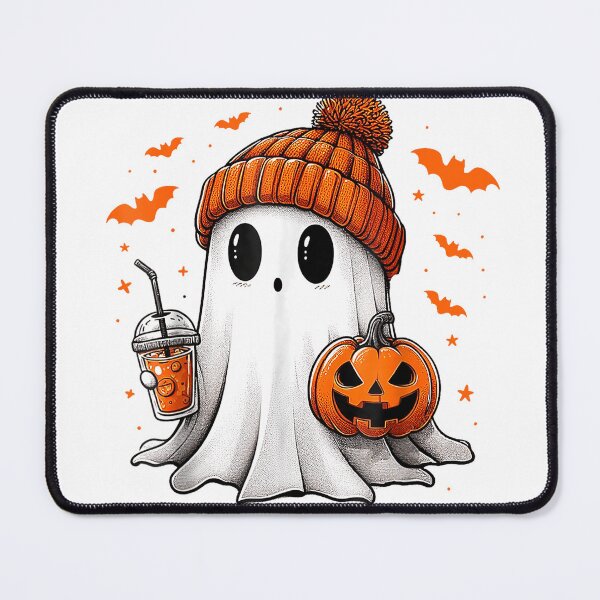 Item preview, Cute Ghost Drinking Ice Coffee Halloween Pumpkin Mens Womens T-Shirt designed and sold by PrintWaveMagic.