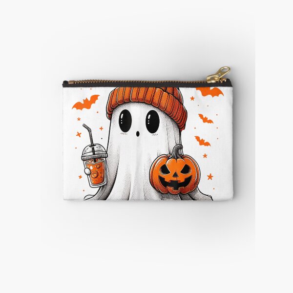 Item preview, Cute Ghost Drinking Ice Coffee Halloween Pumpkin Mens Womens T-Shirt designed and sold by PrintWaveMagic.